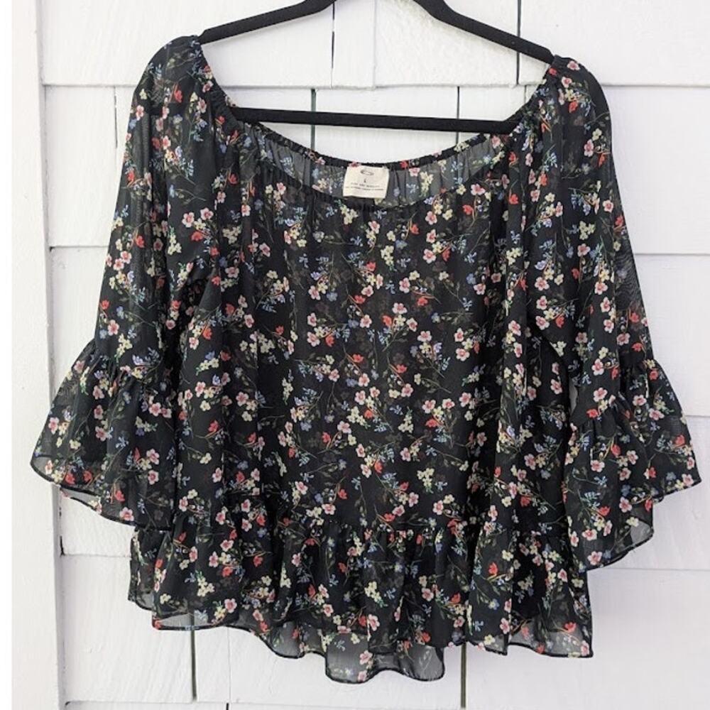 Pins and Needles Women's Large Sheer Floral Blouse Fairy Whimsigoth Ethereal Y2K